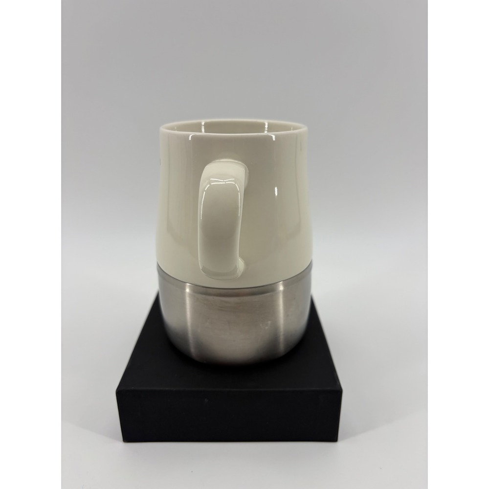 Starbucks Coffee Mug Unisex 14oz Cream Silver 2004 Vintage Metal Base Industrial - Picture 2 of 9
